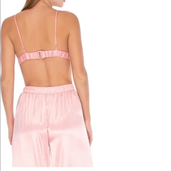 AFRM Frieda Satin Shirt & Bra Set Blush Pink XS